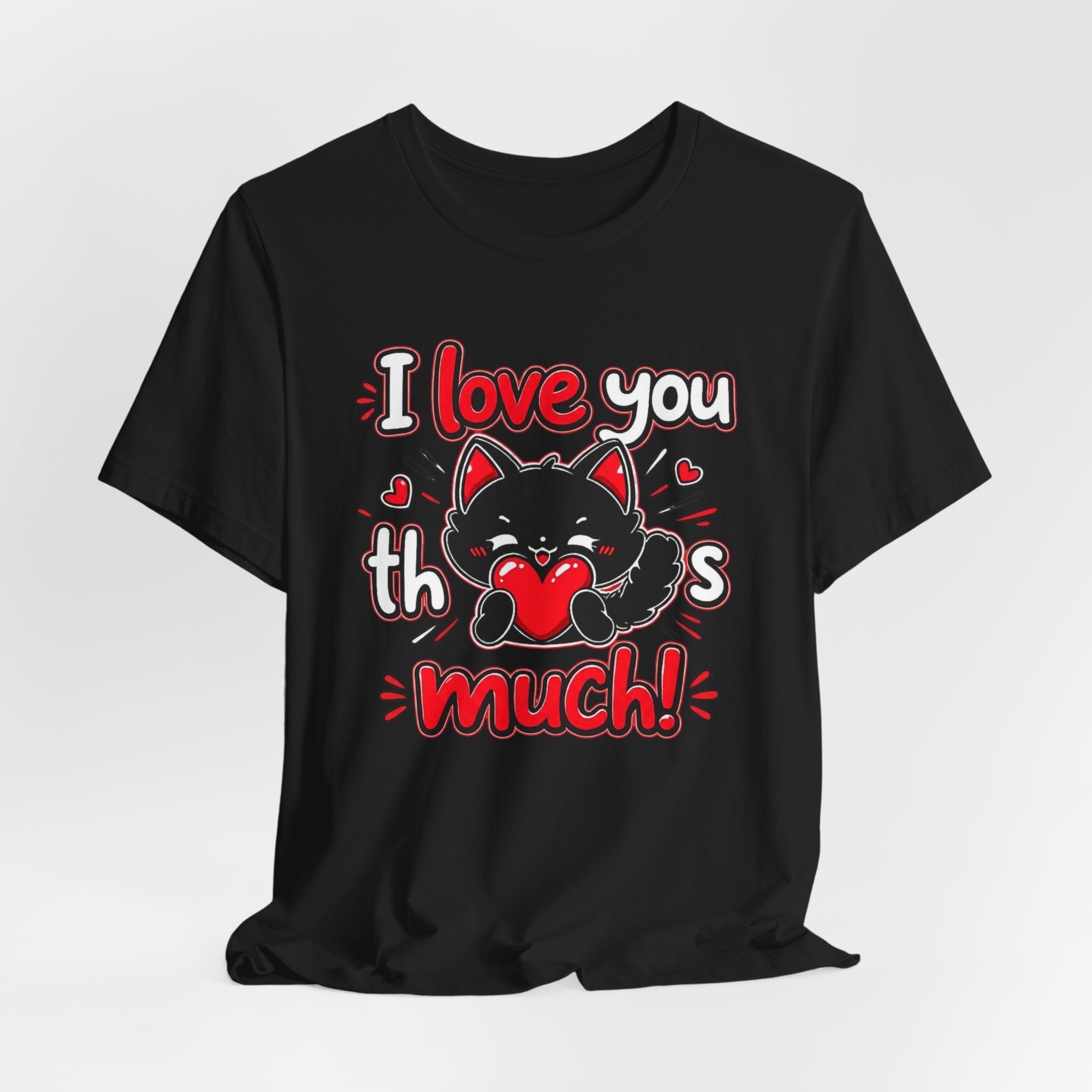 Black Cat I Love You This Much Shirt, Kawaii Kitten Valentine Tee - Image 3