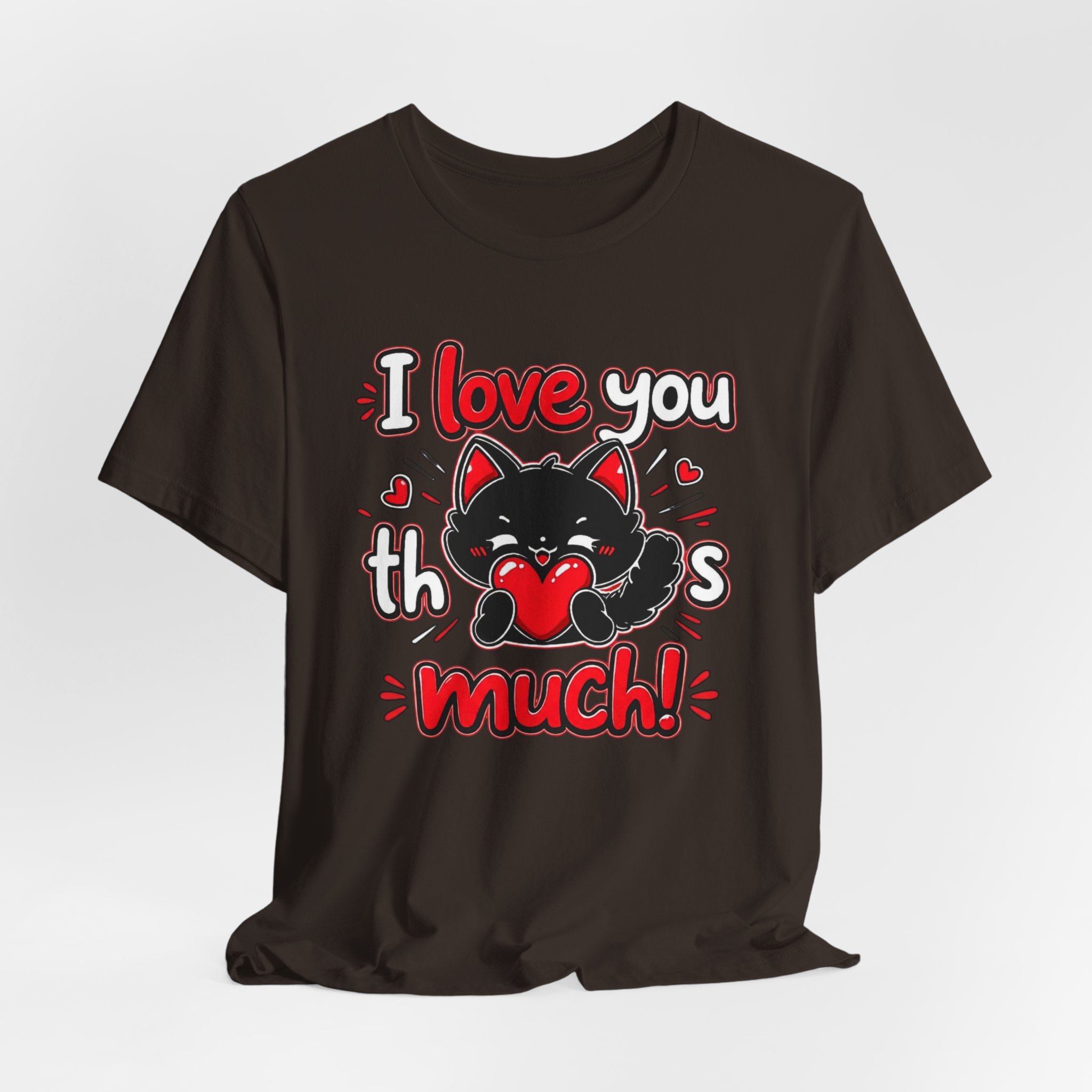 Black Cat I Love You This Much Shirt, Kawaii Kitten Valentine Tee - Image 2