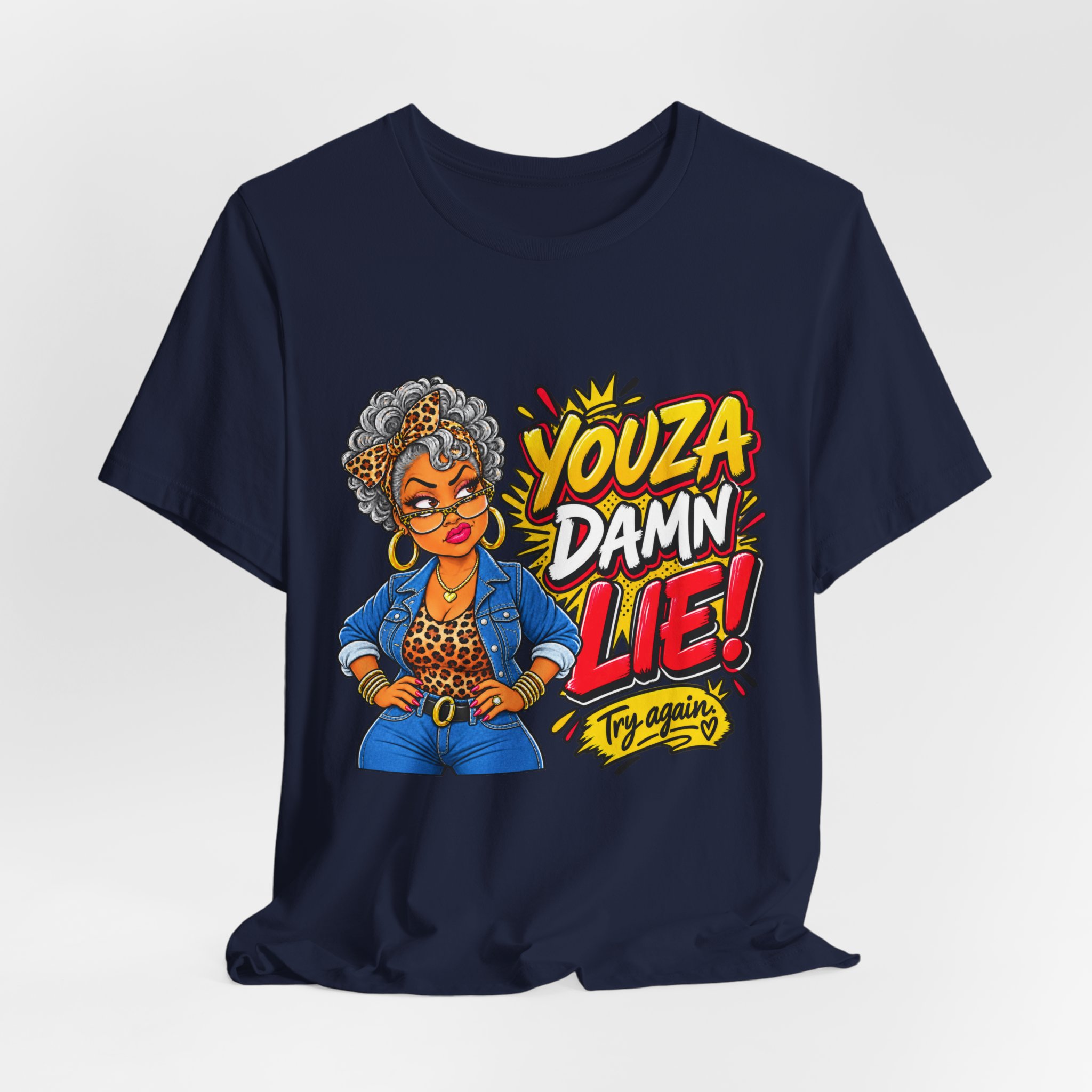 YOUZA DAMN LIE! Funny Sarcastic Shirt | Sassy Graphic Bella+Canvas 3001 Unisex Tee - Image 26