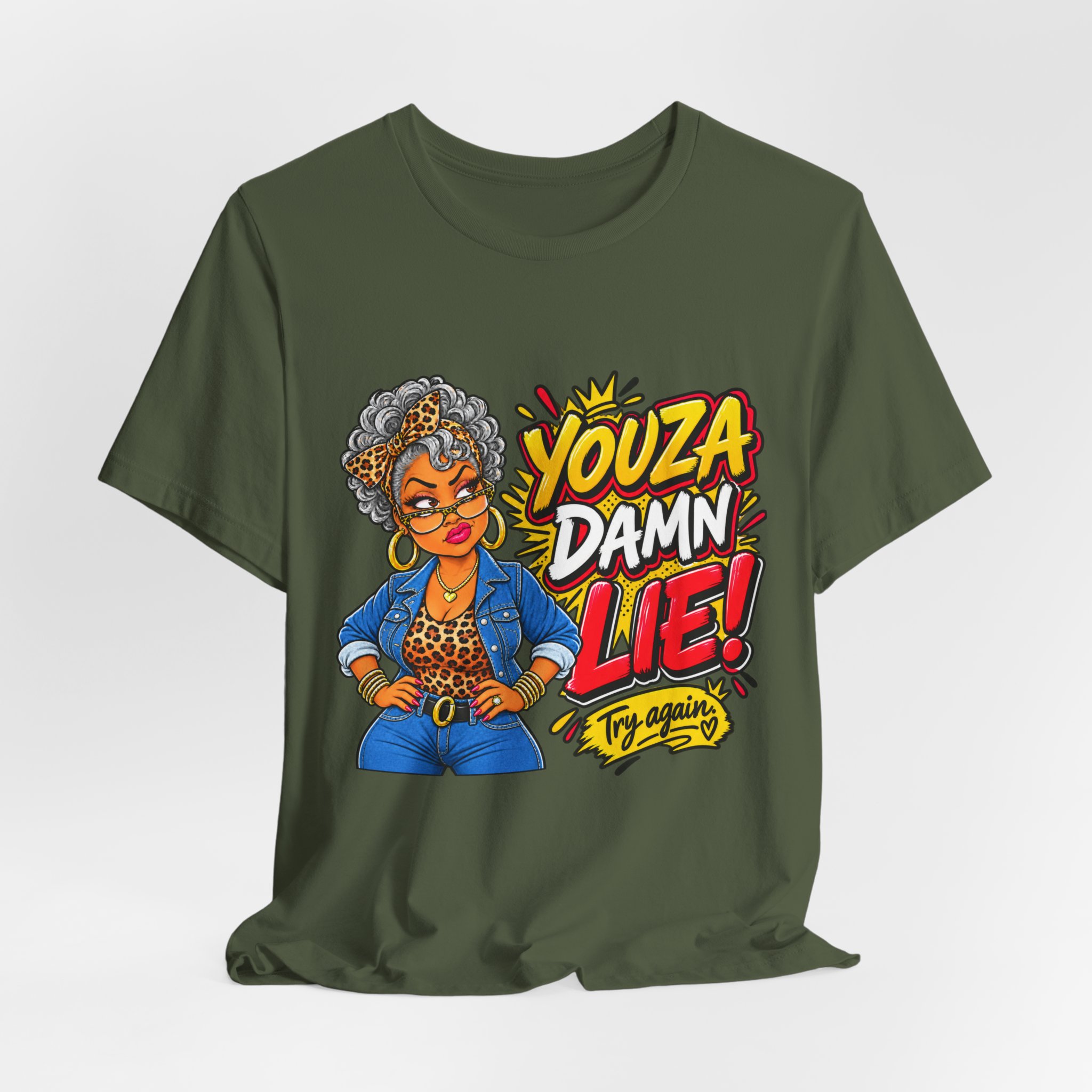 YOUZA DAMN LIE! Funny Sarcastic Shirt | Sassy Graphic Bella+Canvas 3001 Unisex Tee - Image 31