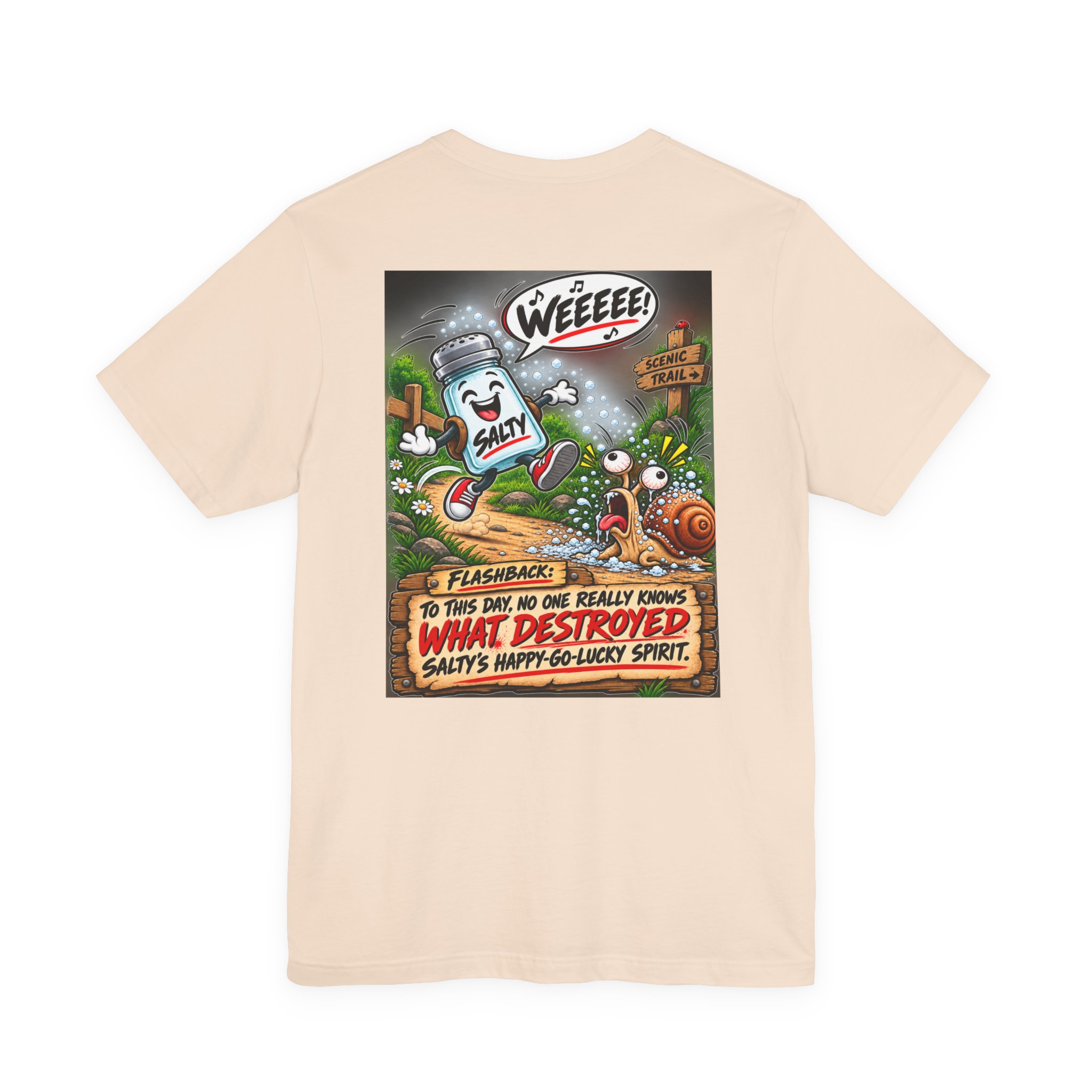 Funny Salt Shaker Shirt – Salty’s Happy-Go-Lucky Spirit Back Print Tee | Dark Humor Graphic T-Shirt - Image 15