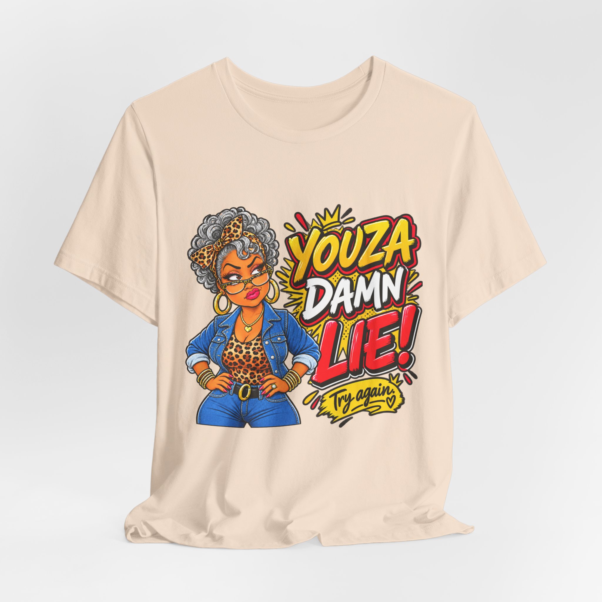 YOUZA DAMN LIE! Funny Sarcastic Shirt | Sassy Graphic Bella+Canvas 3001 Unisex Tee - Image 28