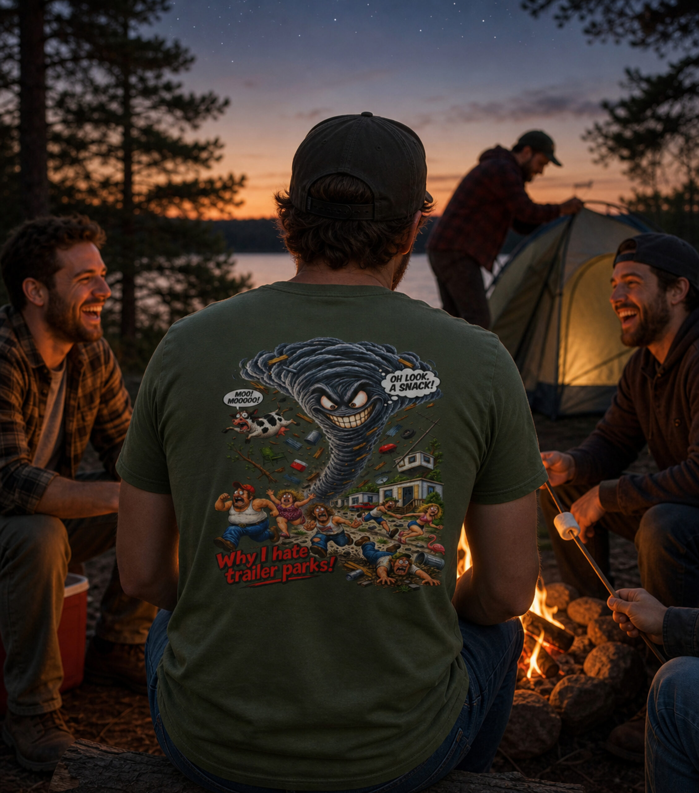 Why I Hate Trailer Parks Tornado Shirt – Funny Dark Humor Graphic Tee – Flying Cow Tornado Back Print T-Shirt - Image 10
