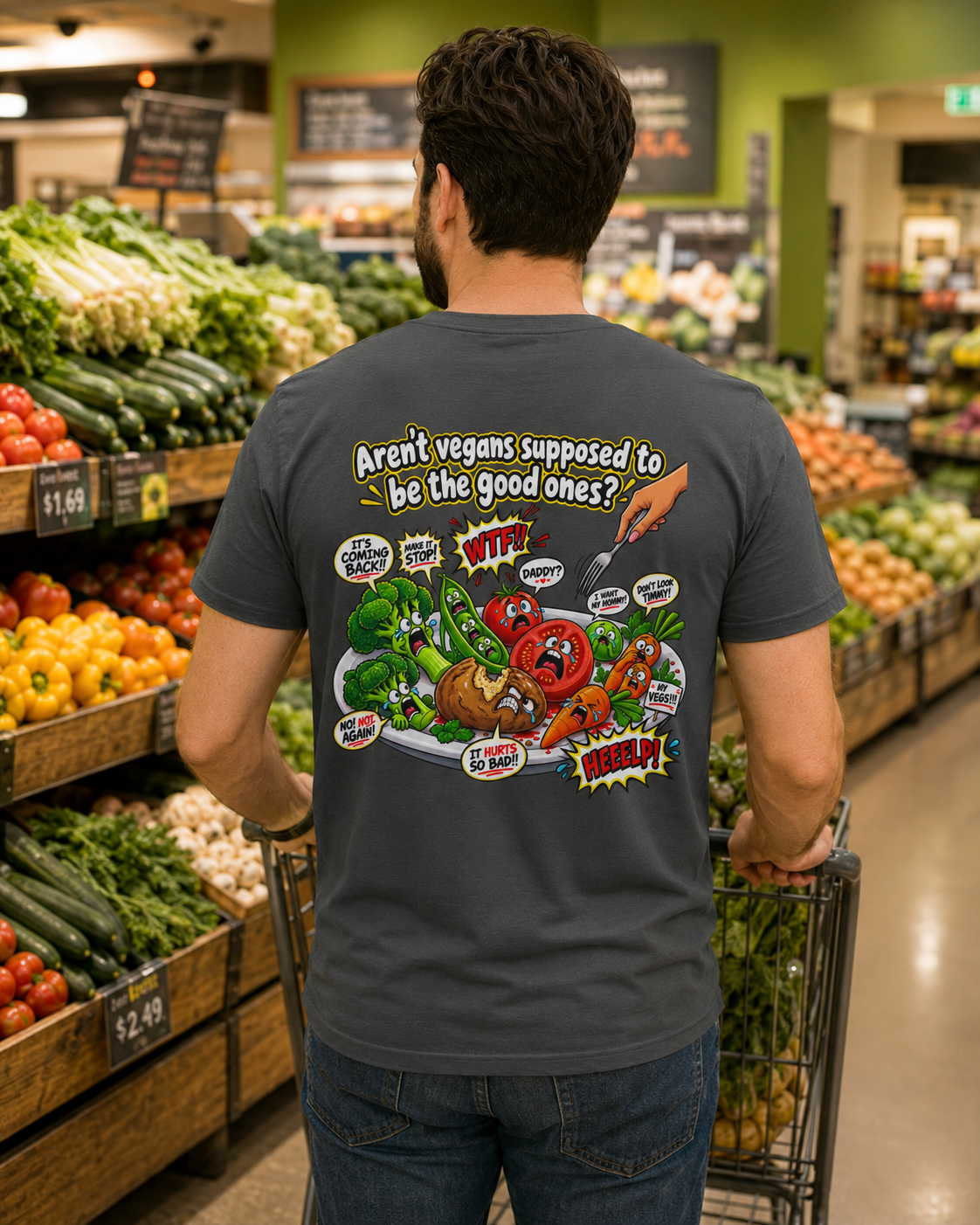 Aren’t Vegans Supposed to Be the Good Ones? Funny Vegan Back Print T-Shirt - Image 8
