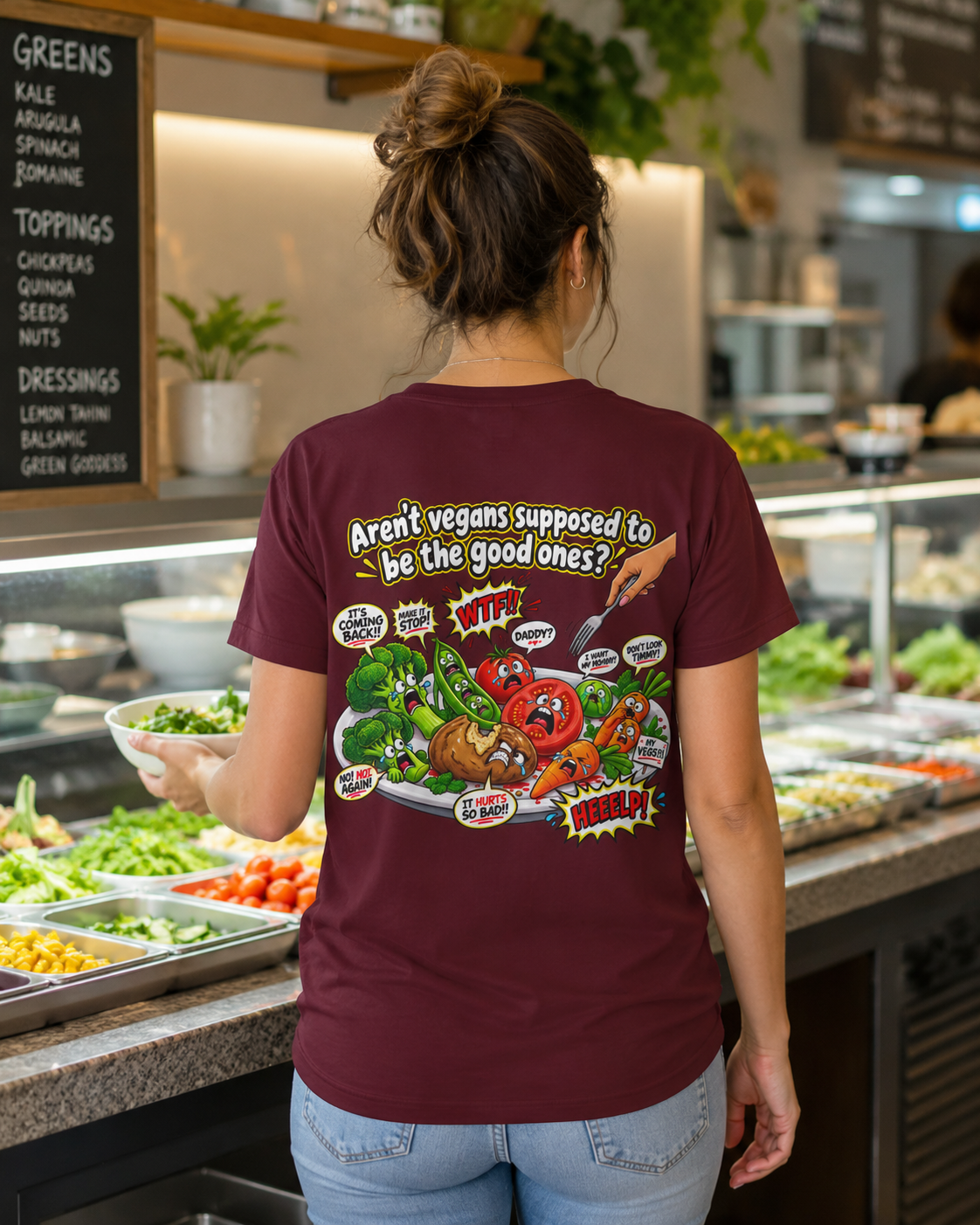 Aren’t Vegans Supposed to Be the Good Ones? Funny Vegan Back Print T-Shirt - Image 5