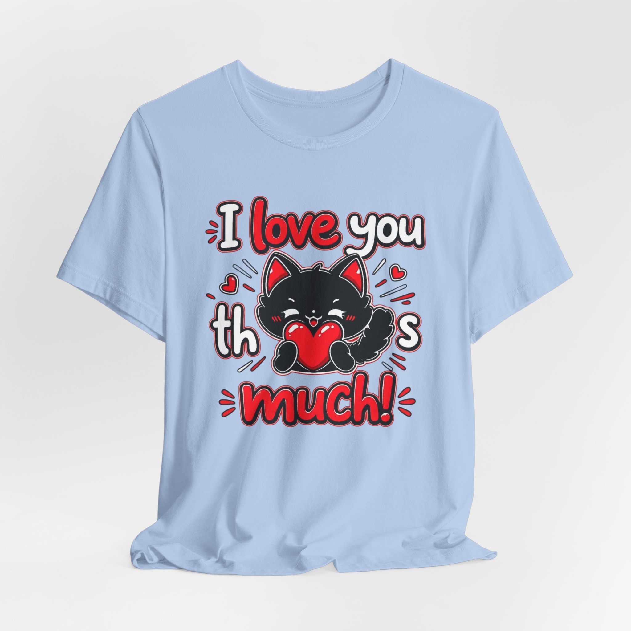 Black Cat I Love You This Much Shirt, Kawaii Kitten Valentine Tee - Image 7