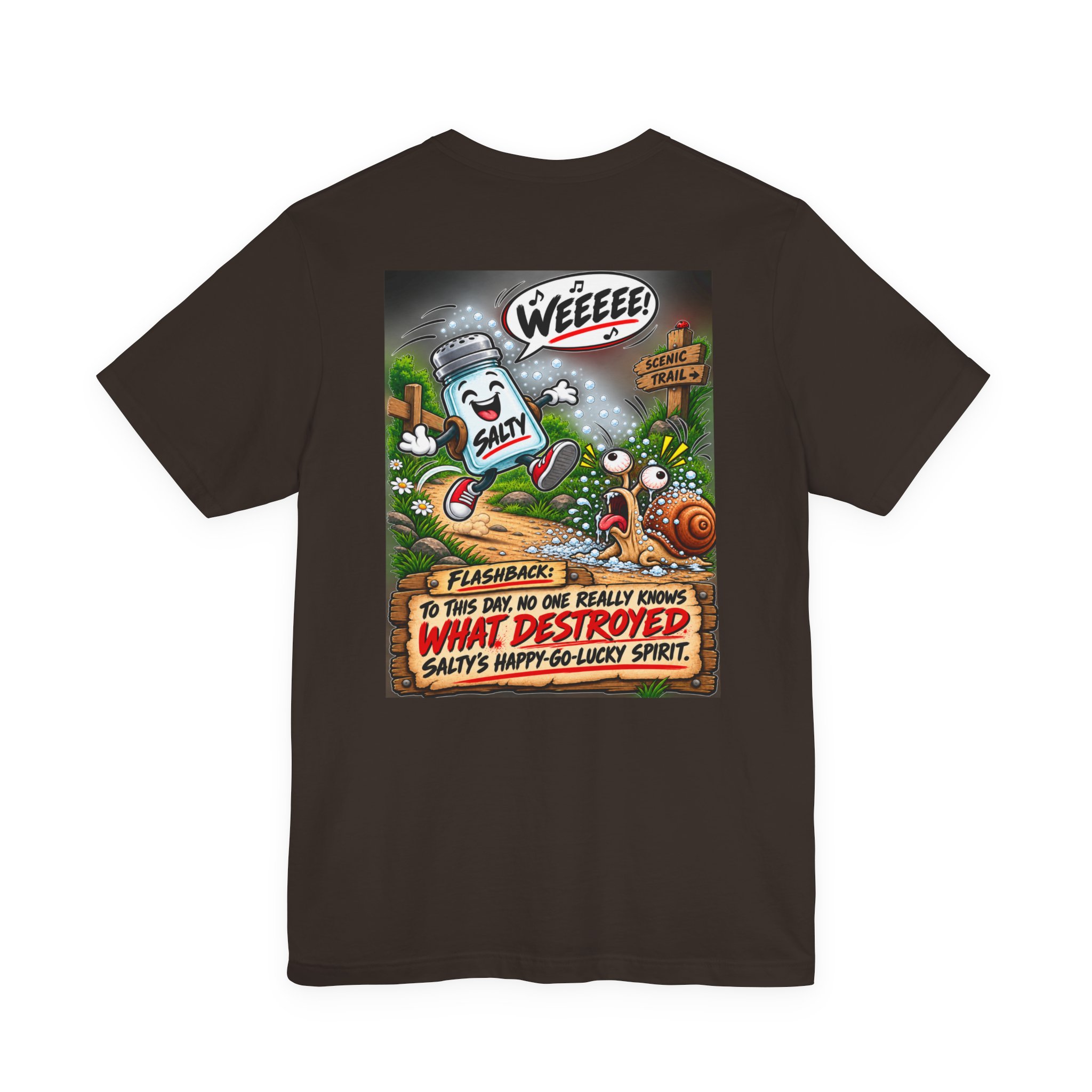 Funny Salt Shaker Shirt – Salty’s Happy-Go-Lucky Spirit Back Print Tee | Dark Humor Graphic T-Shirt - Image 13