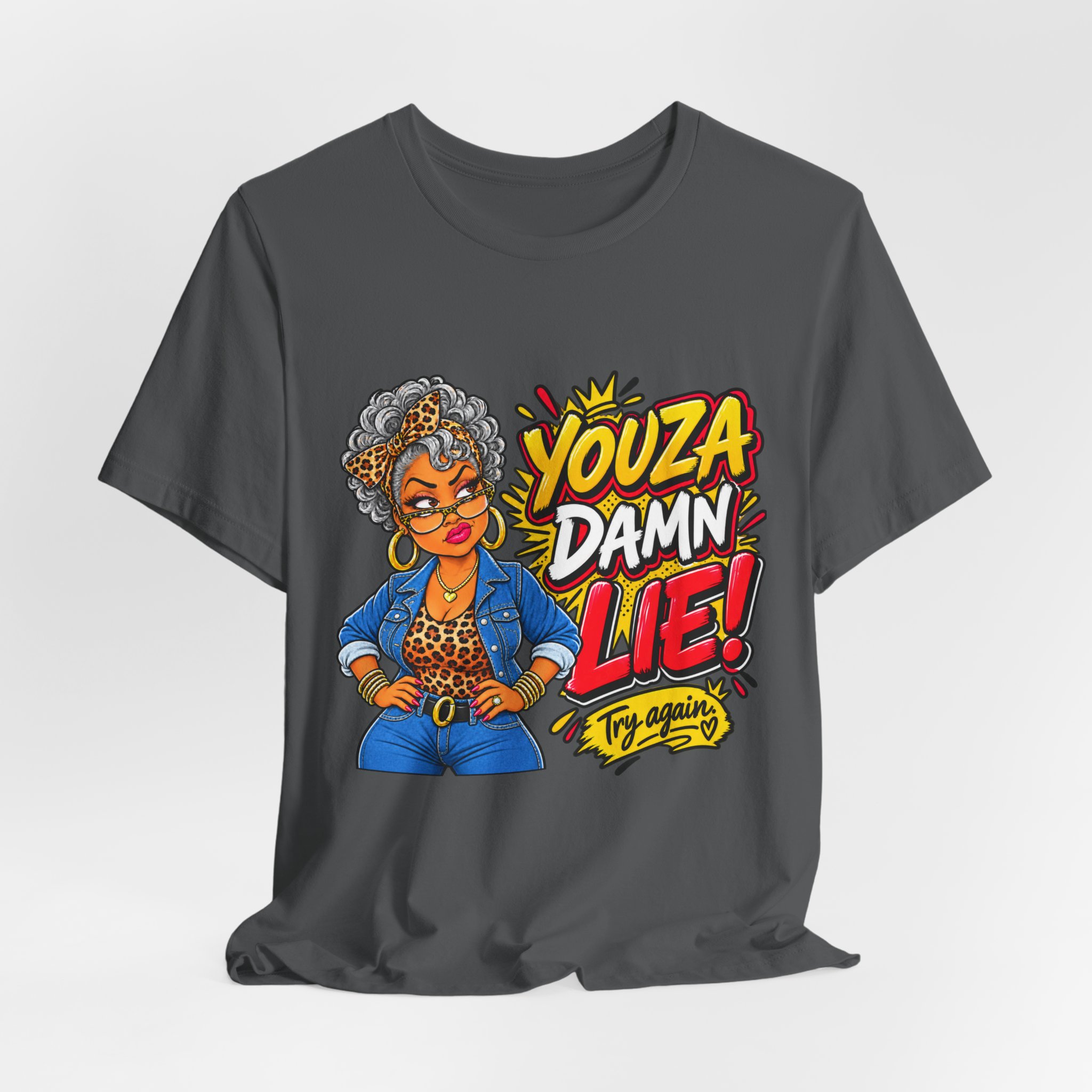 YOUZA DAMN LIE! Funny Sarcastic Shirt | Sassy Graphic Bella+Canvas 3001 Unisex Tee - Image 22