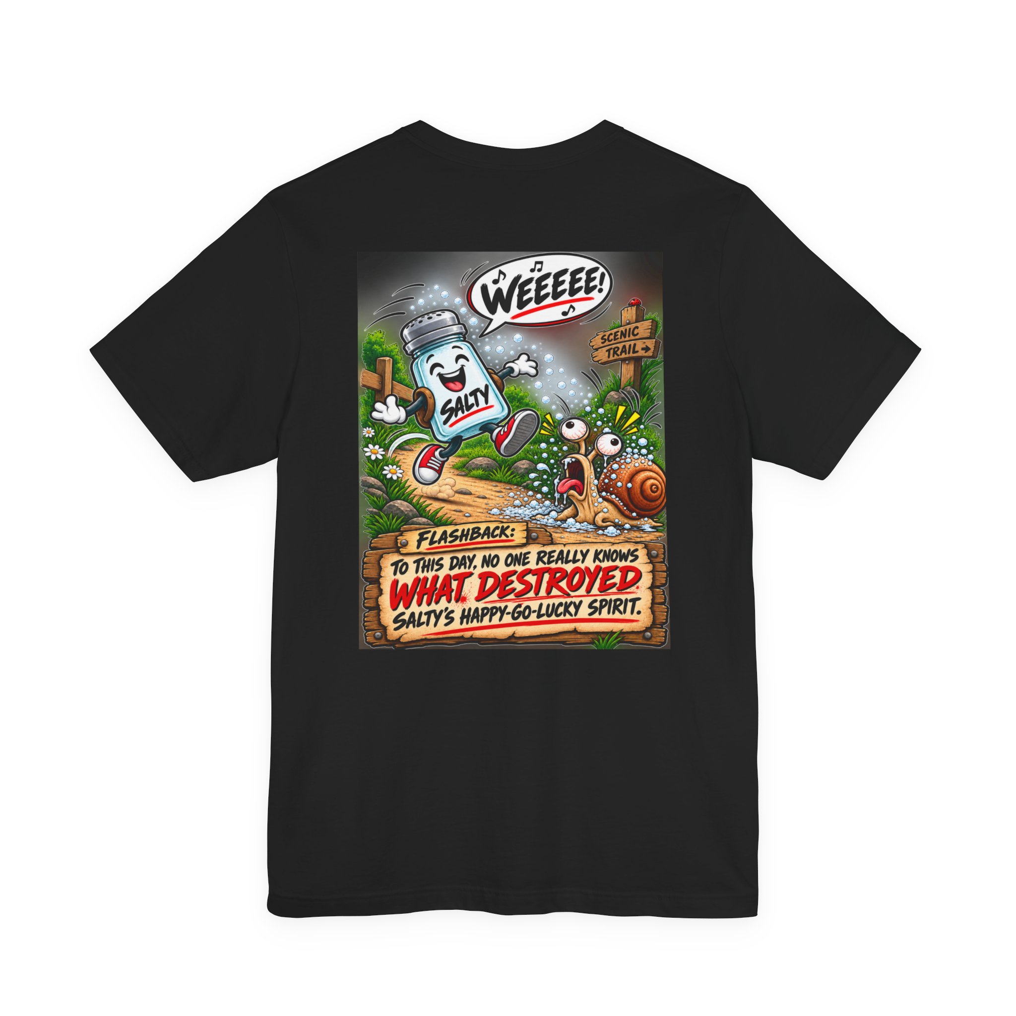 Funny Salt Shaker Shirt – Salty’s Happy-Go-Lucky Spirit Back Print Tee | Dark Humor Graphic T-Shirt - Image 14