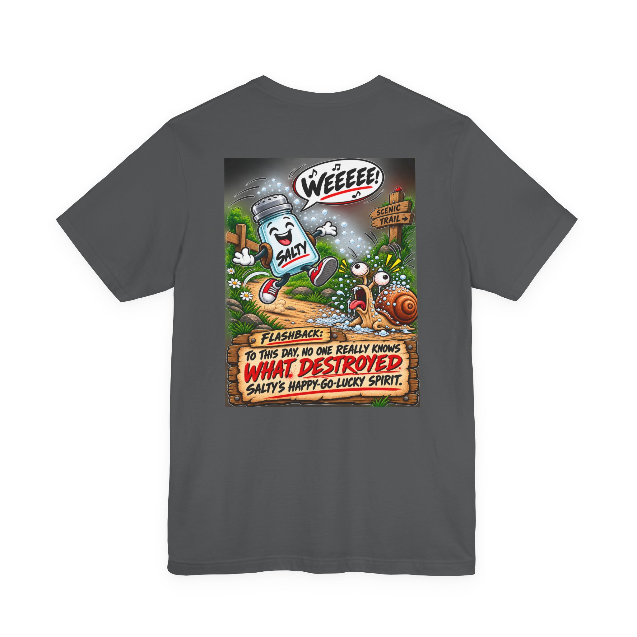 Funny Salt Shaker Shirt – Salty’s Happy-Go-Lucky Spirit Back Print Tee | Dark Humor Graphic T-Shirt - Image 18